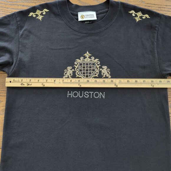 CHRISTINE‎ ALEXANDER short sleeve black gold Rhinestone Houston Tshirt Tee M - Picture 5 of 10